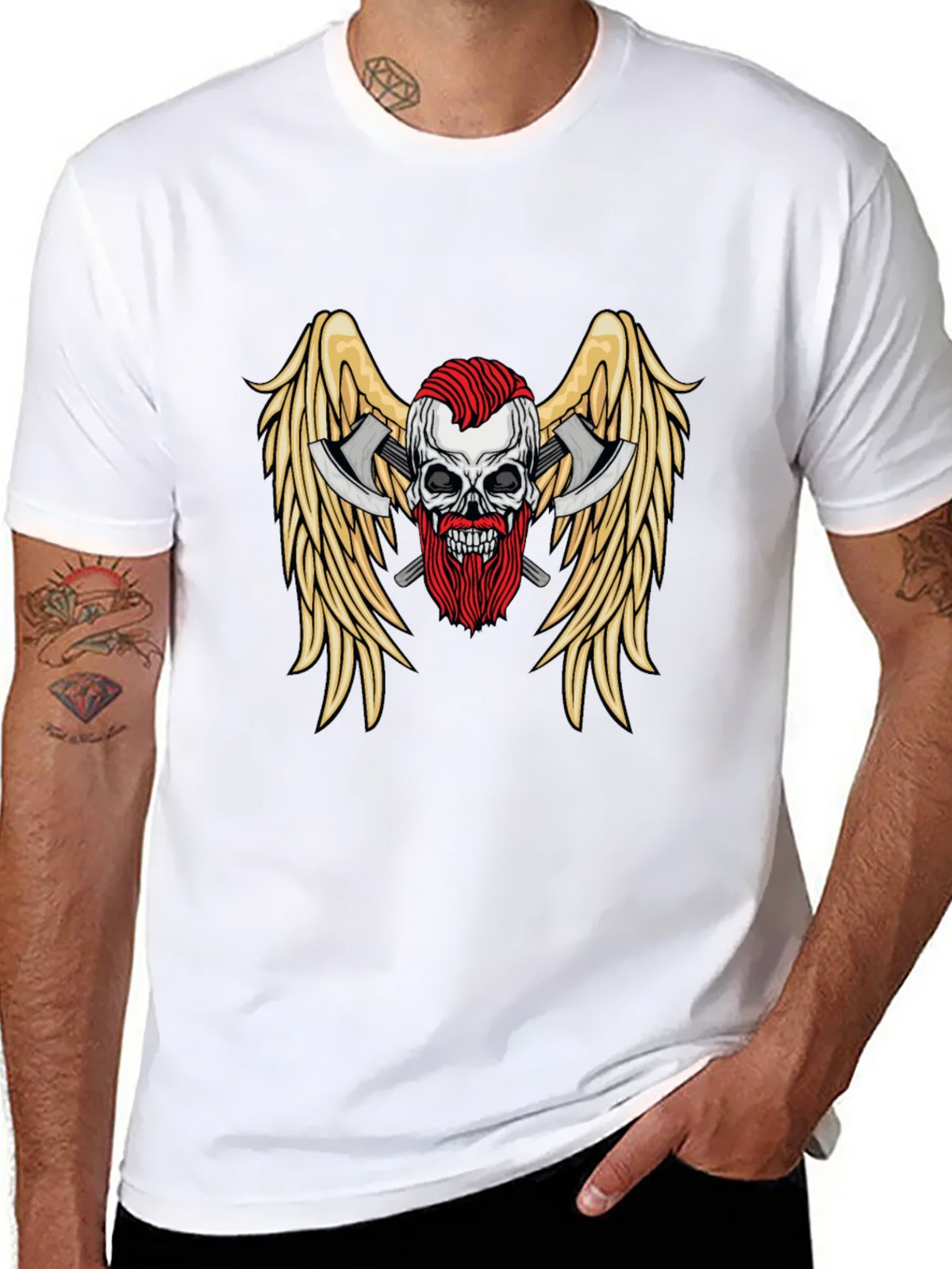 Skull Axes Wings Graphic Tee - Black product image 7