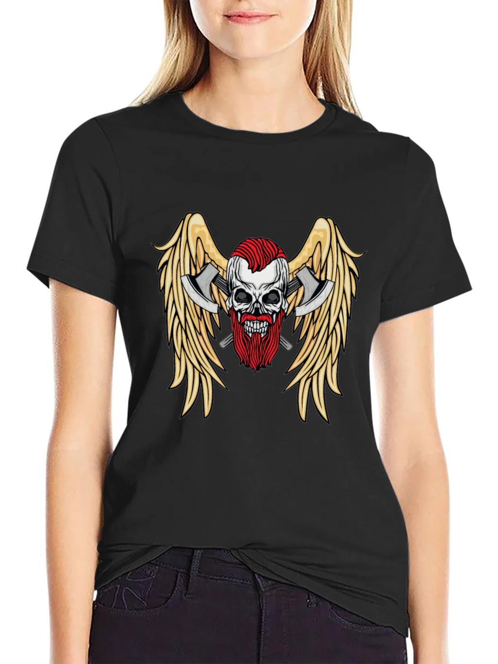 Skull Axes Wings Graphic Tee - Black product image 2