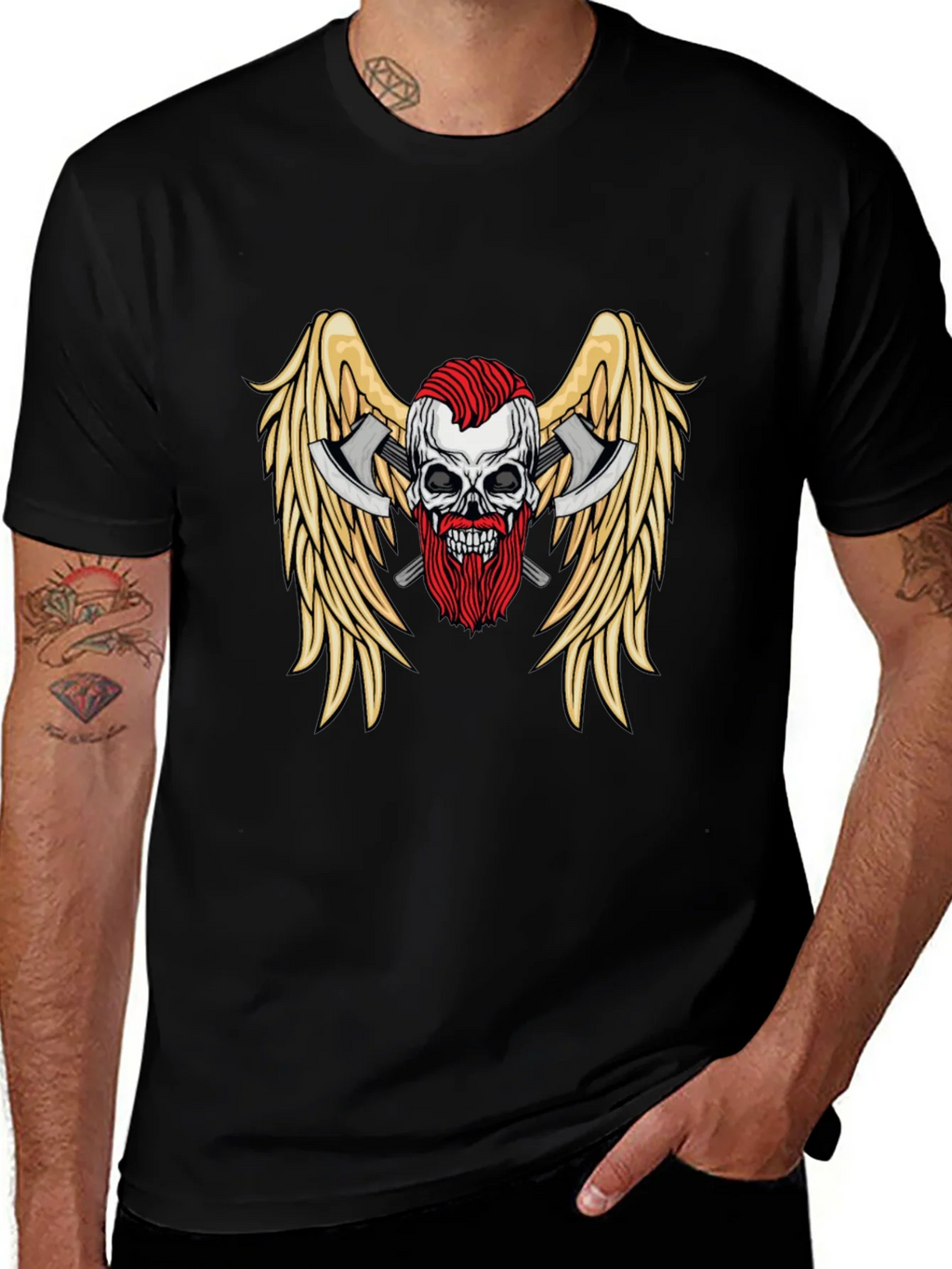 Skull Axes Wings Graphic Tee - Black product image 1