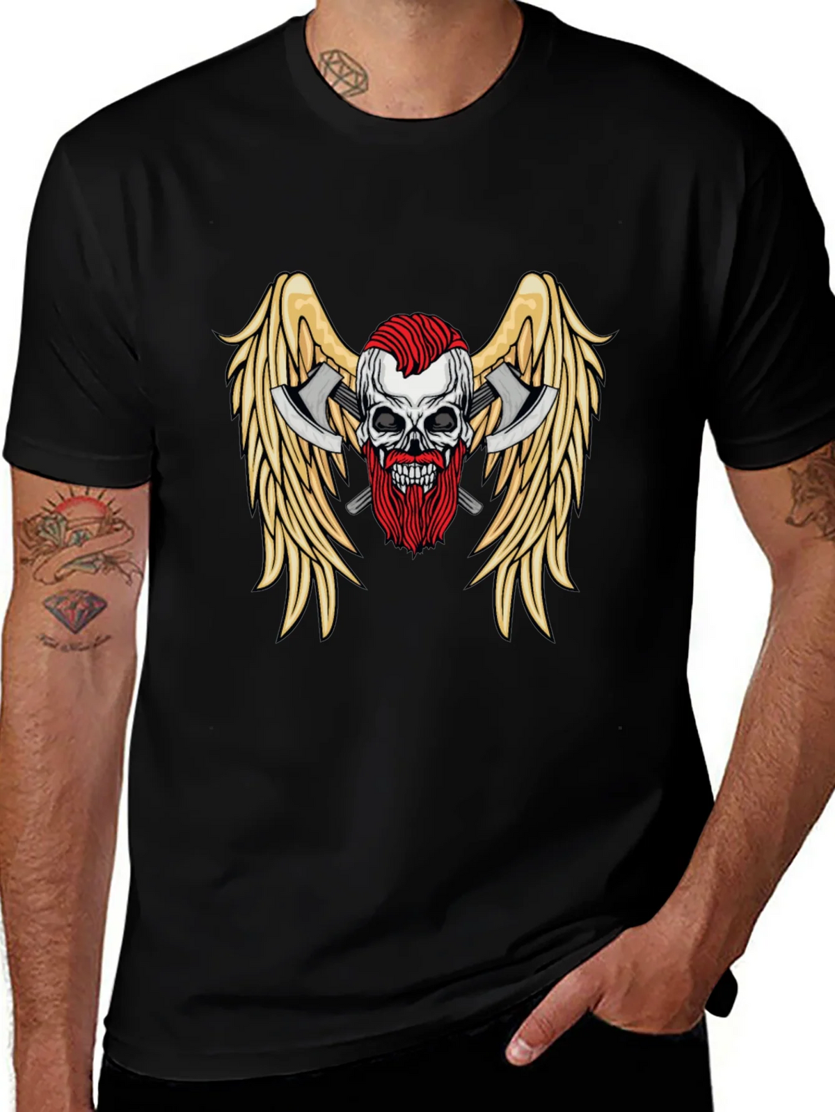 Skull Axes Wings Graphic Tee - Black product image 1