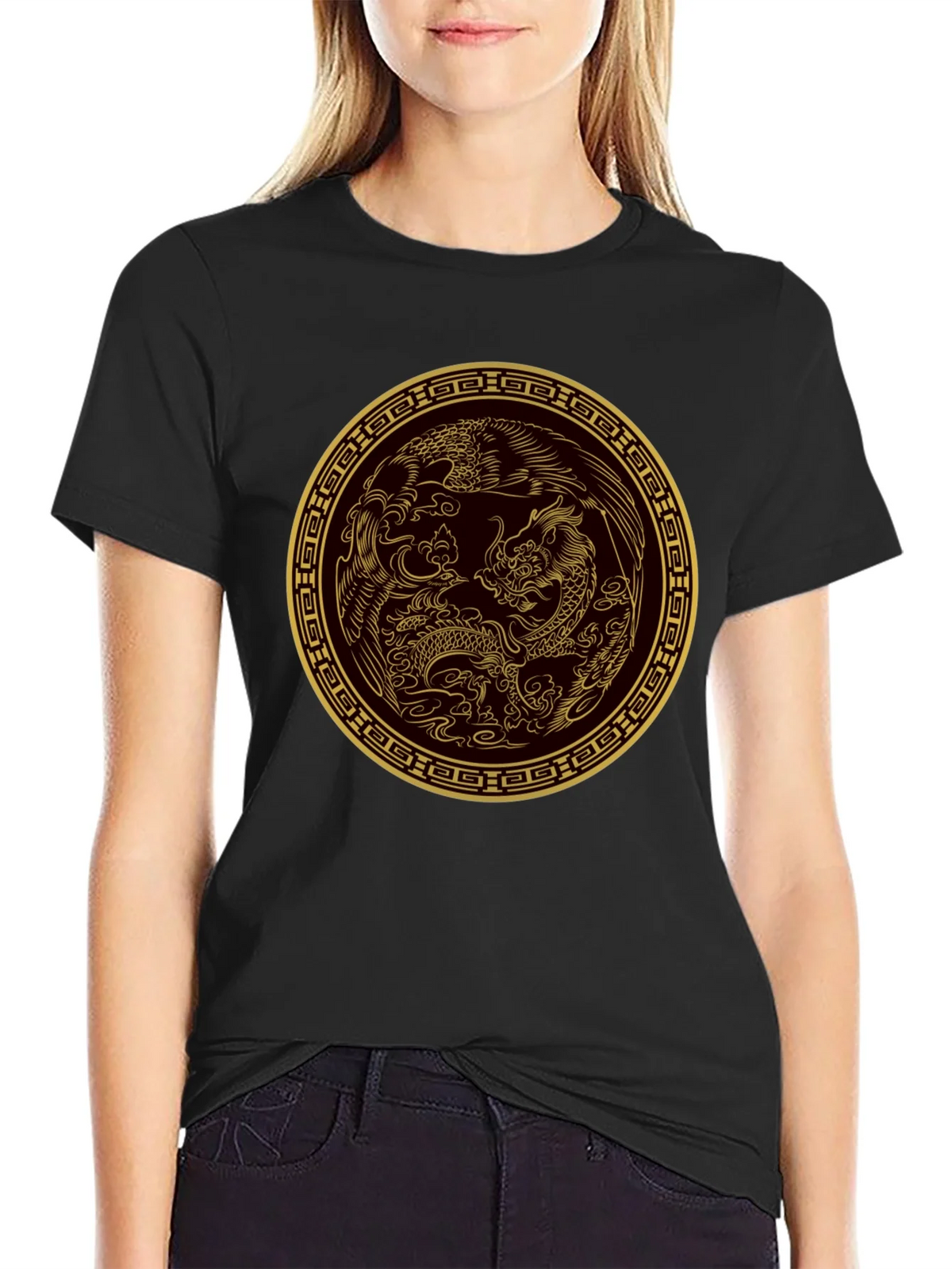 Dragon & Phoenix Graphic Tee - Black product image 2