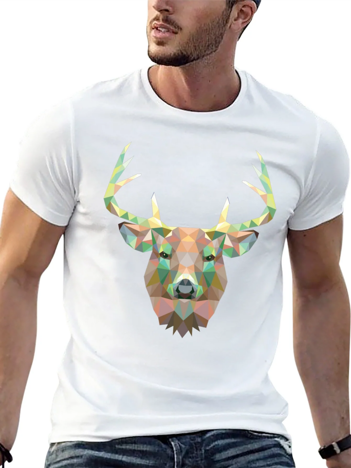 Geometric Deer Head Graphic Black T-Shirt product image 12