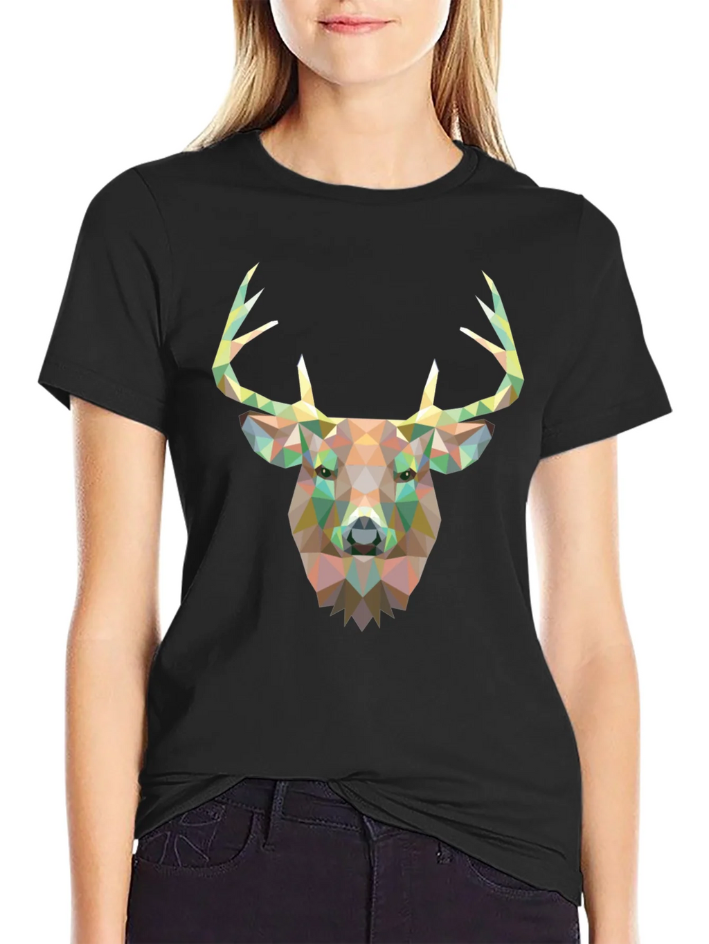 Geometric Deer Head Graphic Black T-Shirt product image 2