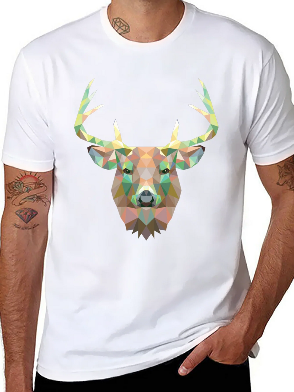 Geometric Deer Head Graphic Black T-Shirt product image 7