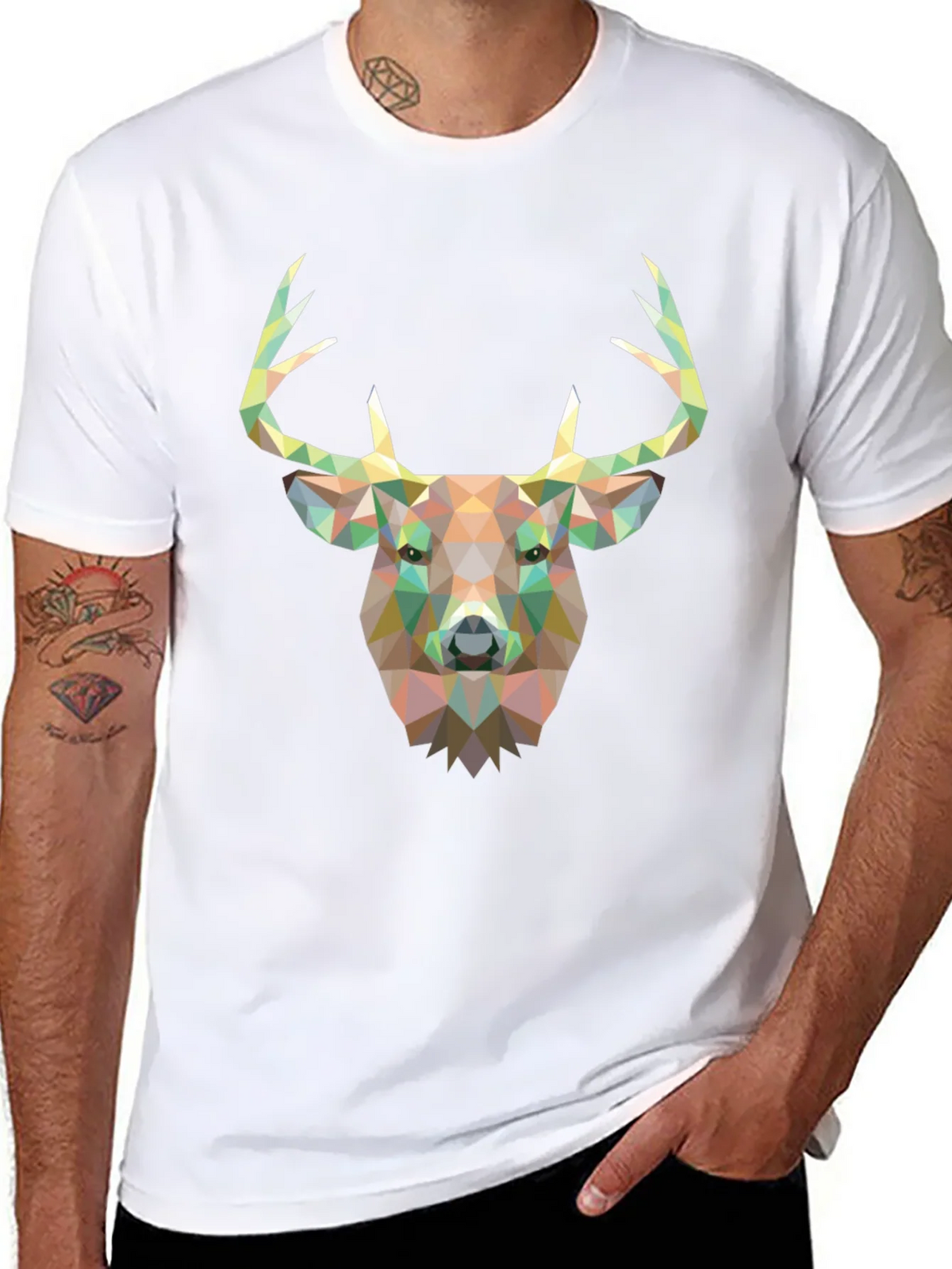 Geometric Deer Head Graphic Black T-Shirt product image 7