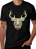 Geometric Deer Head Graphic Black T-Shirt product image 1