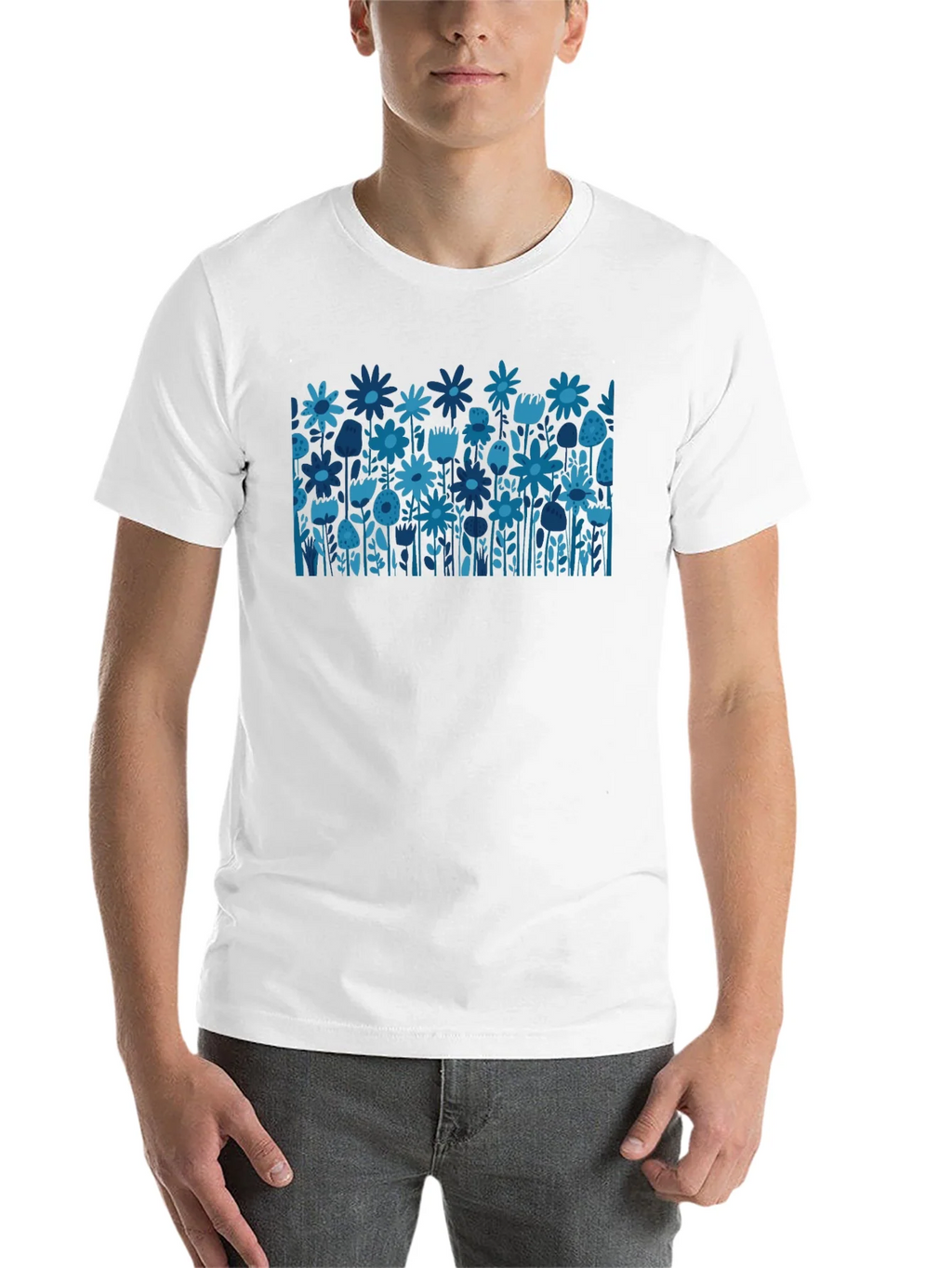 Blue Floral Print Black T-Shirt product image 10