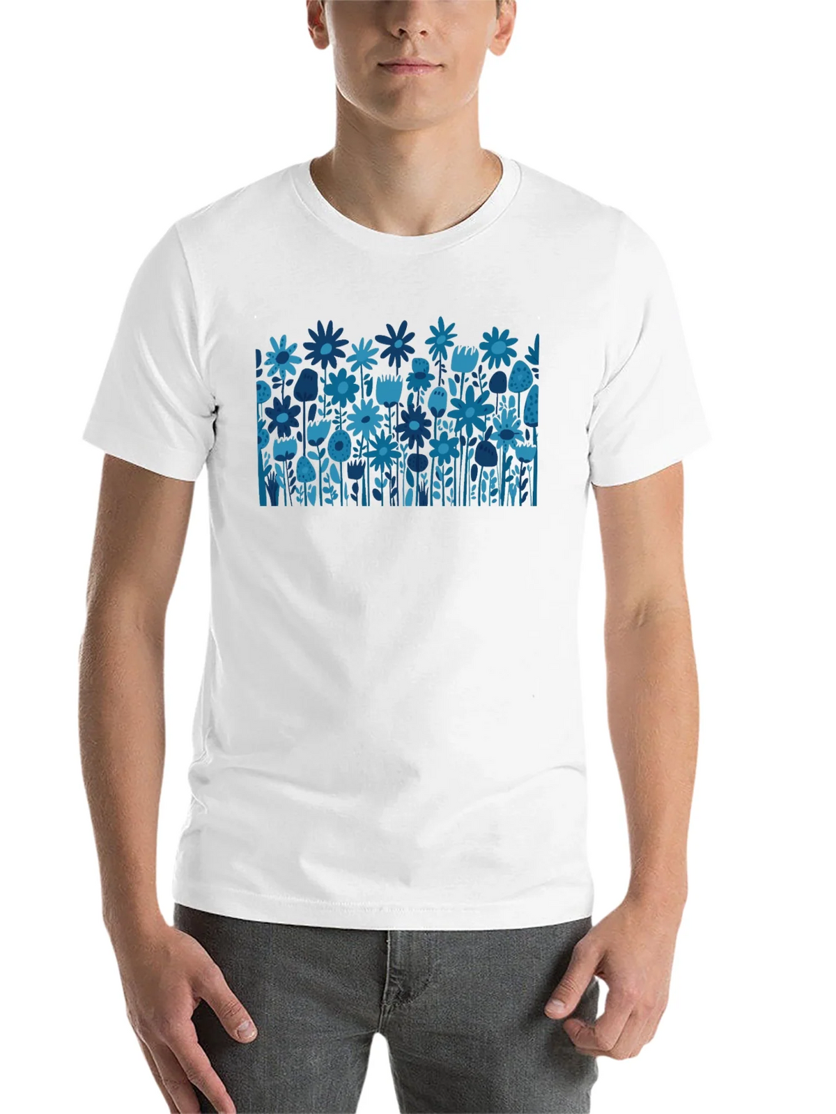 Blue Floral Print Black T-Shirt product image 10