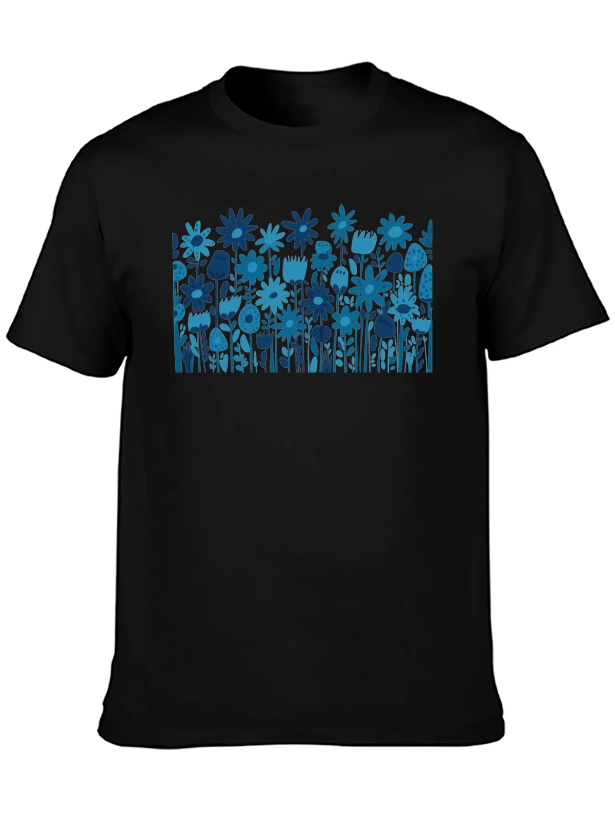 Blue Floral Print Black T-Shirt product image 5