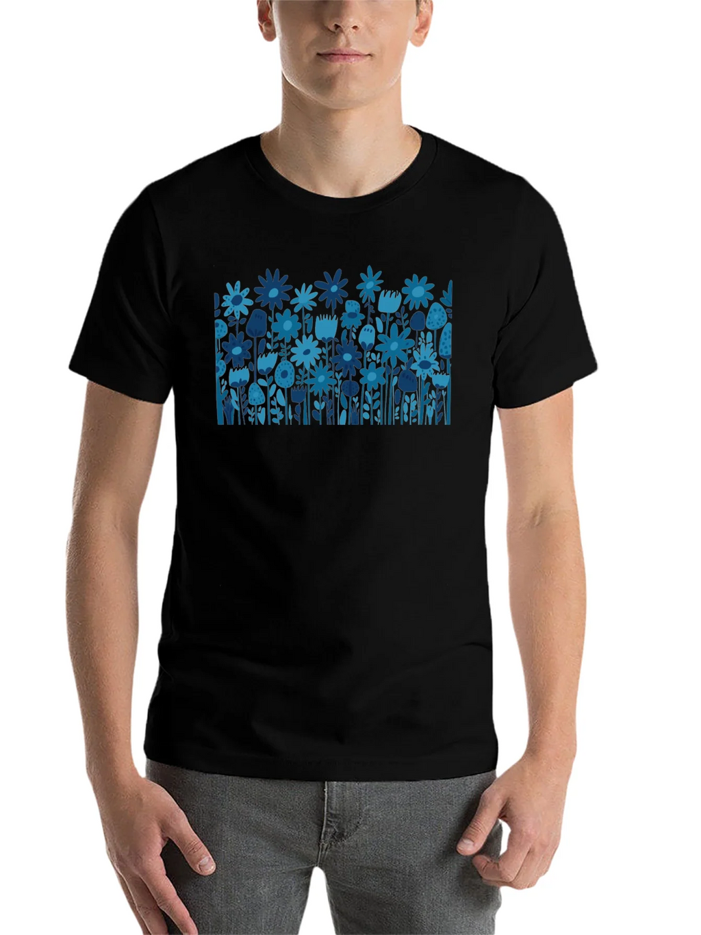 Blue Floral Print Black T-Shirt product image 6