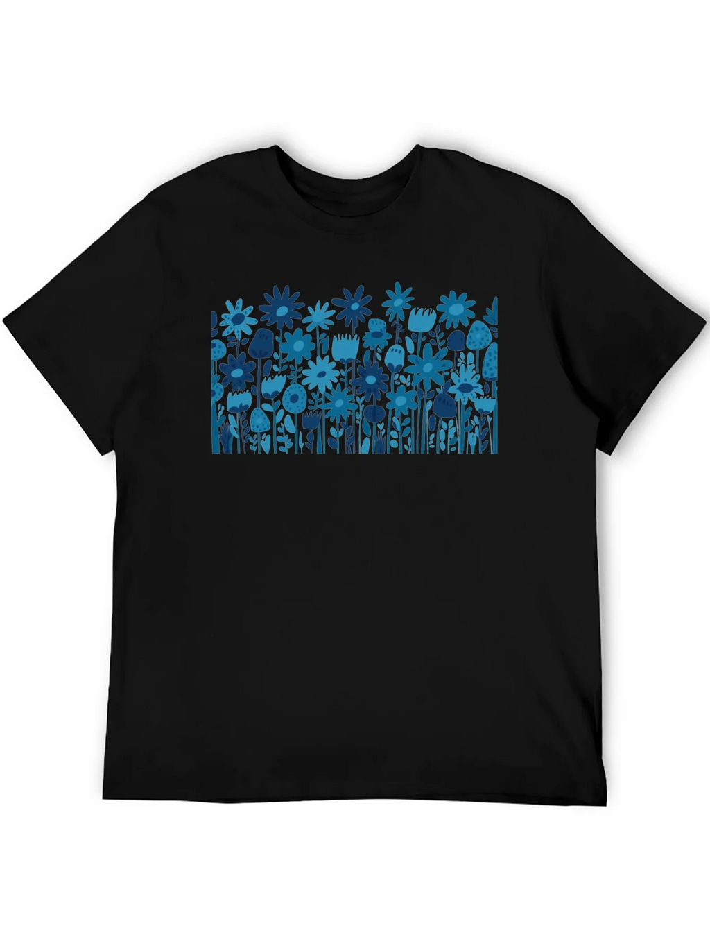 Blue Floral Print Black T-Shirt product image 3