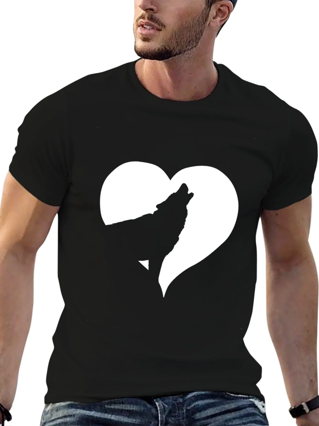 Wolf Heart Graphic Tee - Black Cotton T-Shirt product image 6
