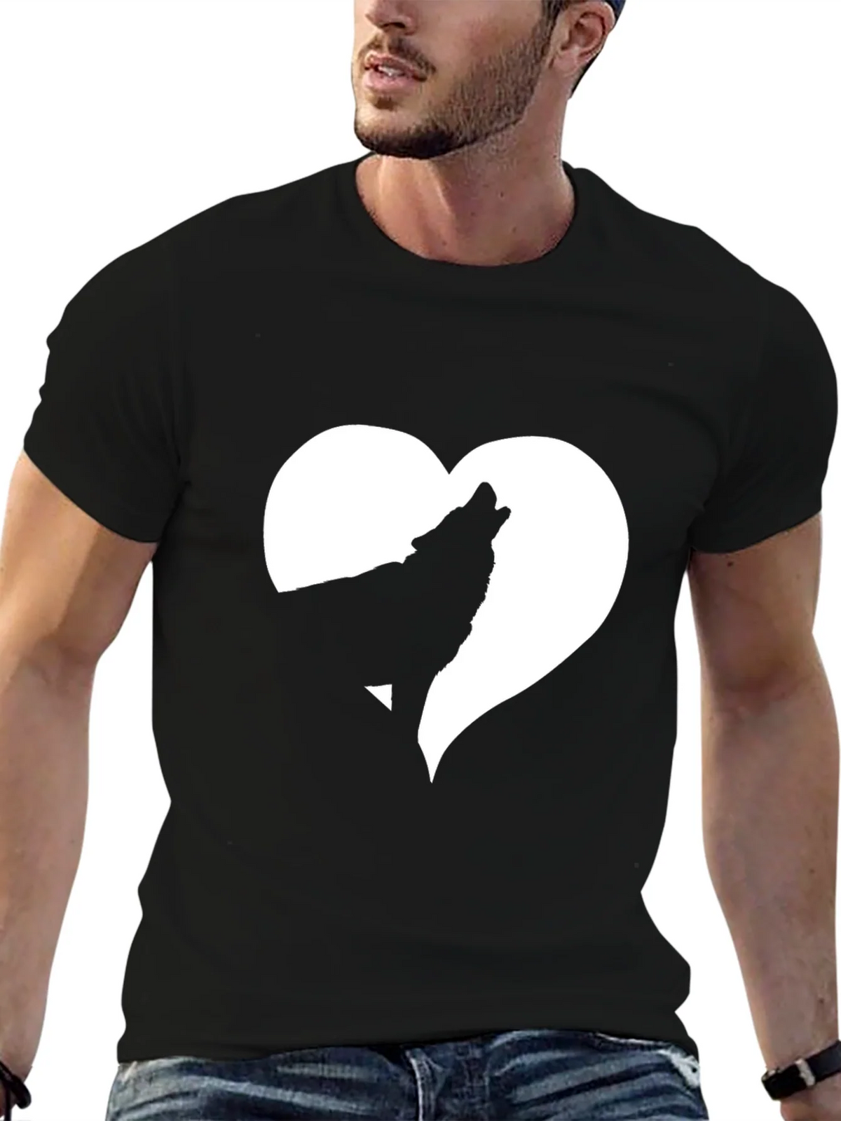 Wolf Heart Graphic Tee - Black Cotton T-Shirt product image 6