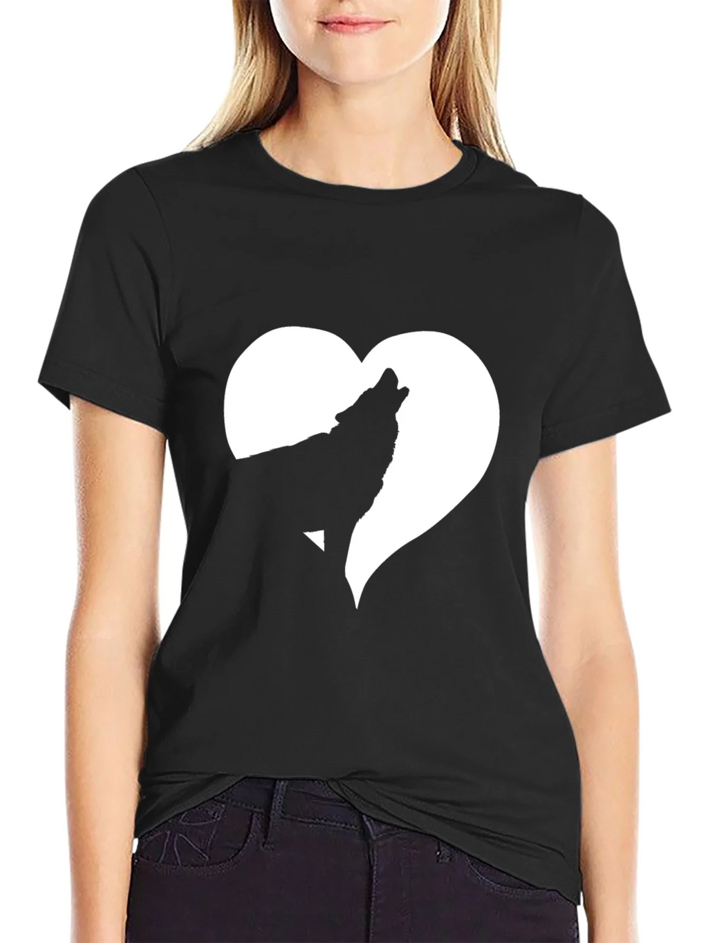 Wolf Heart Graphic Tee - Black Cotton T-Shirt product image 2