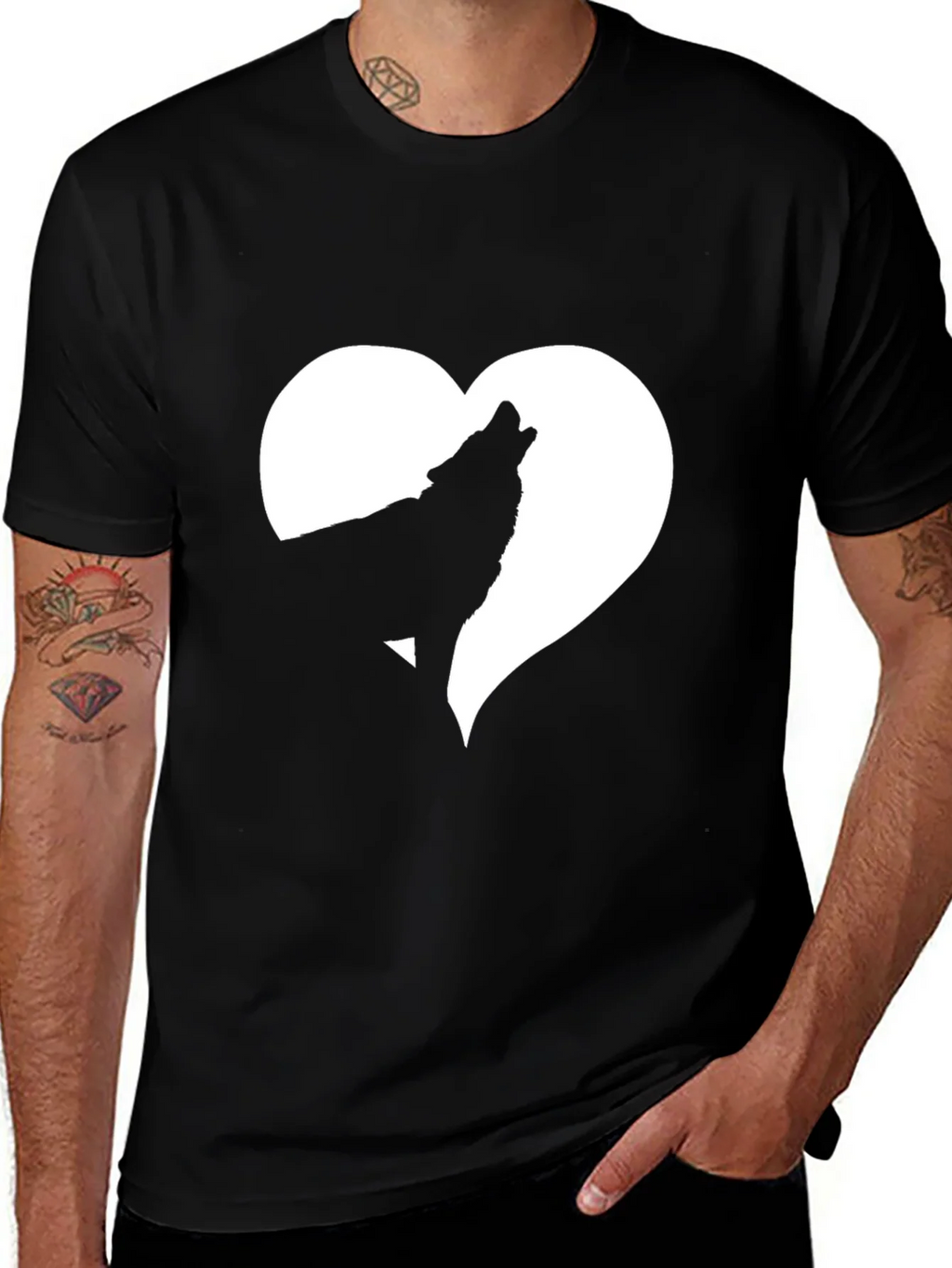 Wolf Heart Graphic Tee - Black Cotton T-Shirt product image 1