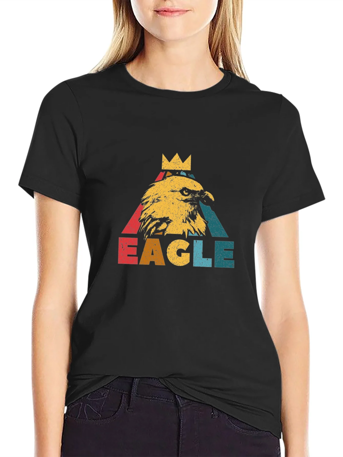Vintage Eagle Crown Graphic Black T-Shirt product image 2