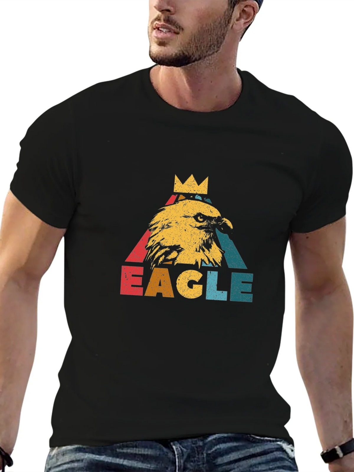 Vintage Eagle Crown Graphic Black T-Shirt product image 6