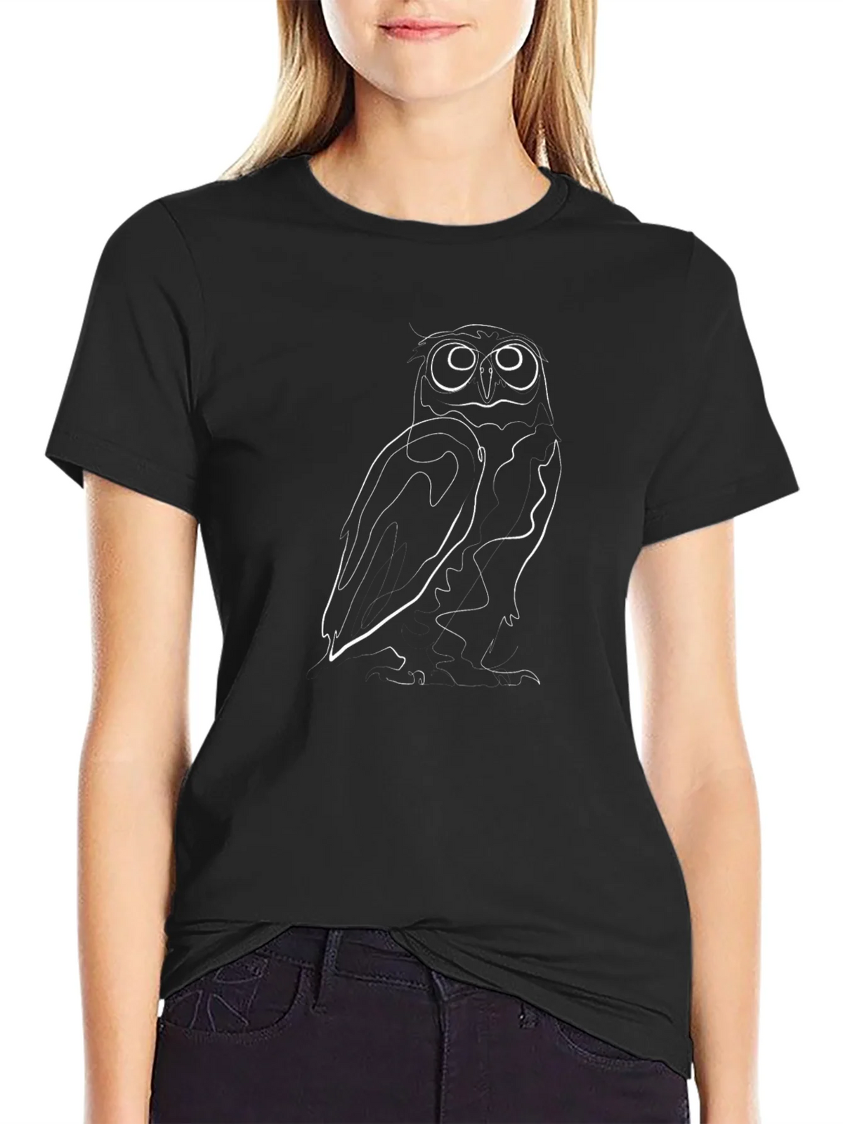 Owl Line Art Graphic Tee - Black product image 2