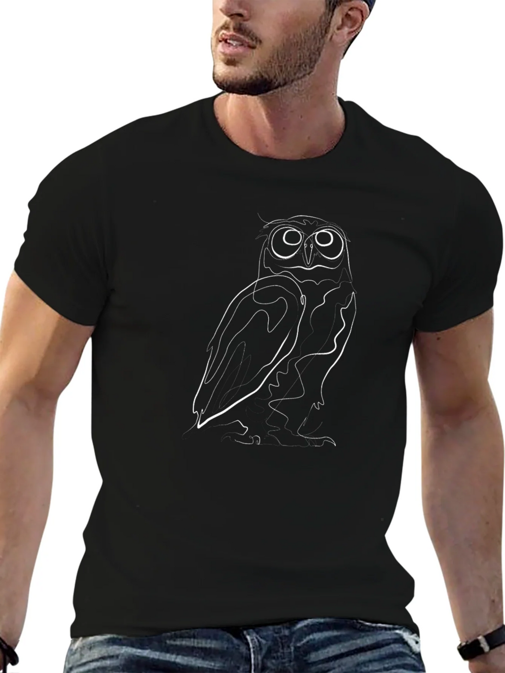 Owl Line Art Graphic Tee - Black product image 6