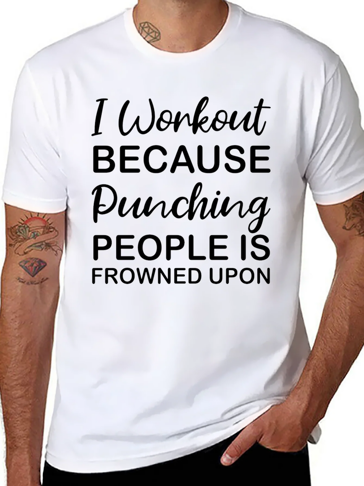 Workout Humor Tee - Punching Frowned Upon product image 7