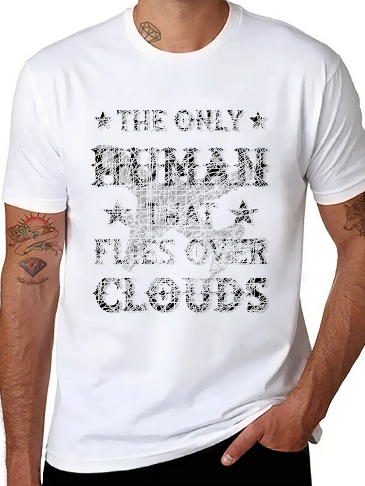 The Only Human That Flies Over Clouds Black T-Shirt product image 6