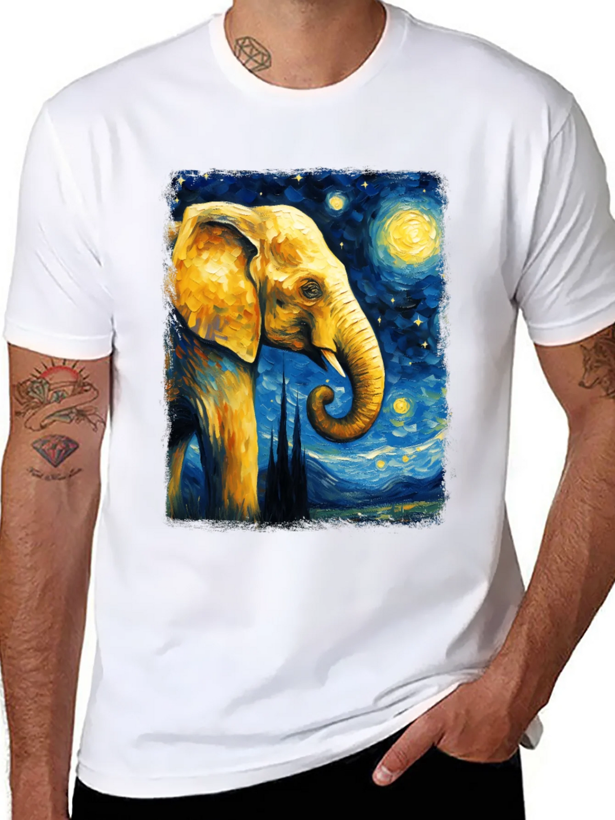Starry Night Elephant Graphic T-Shirt - Unique Art Tee product image 7