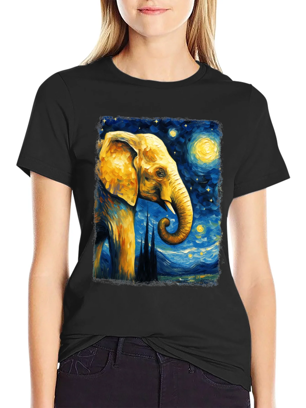 Starry Night Elephant Graphic T-Shirt - Unique Art Tee product image 2