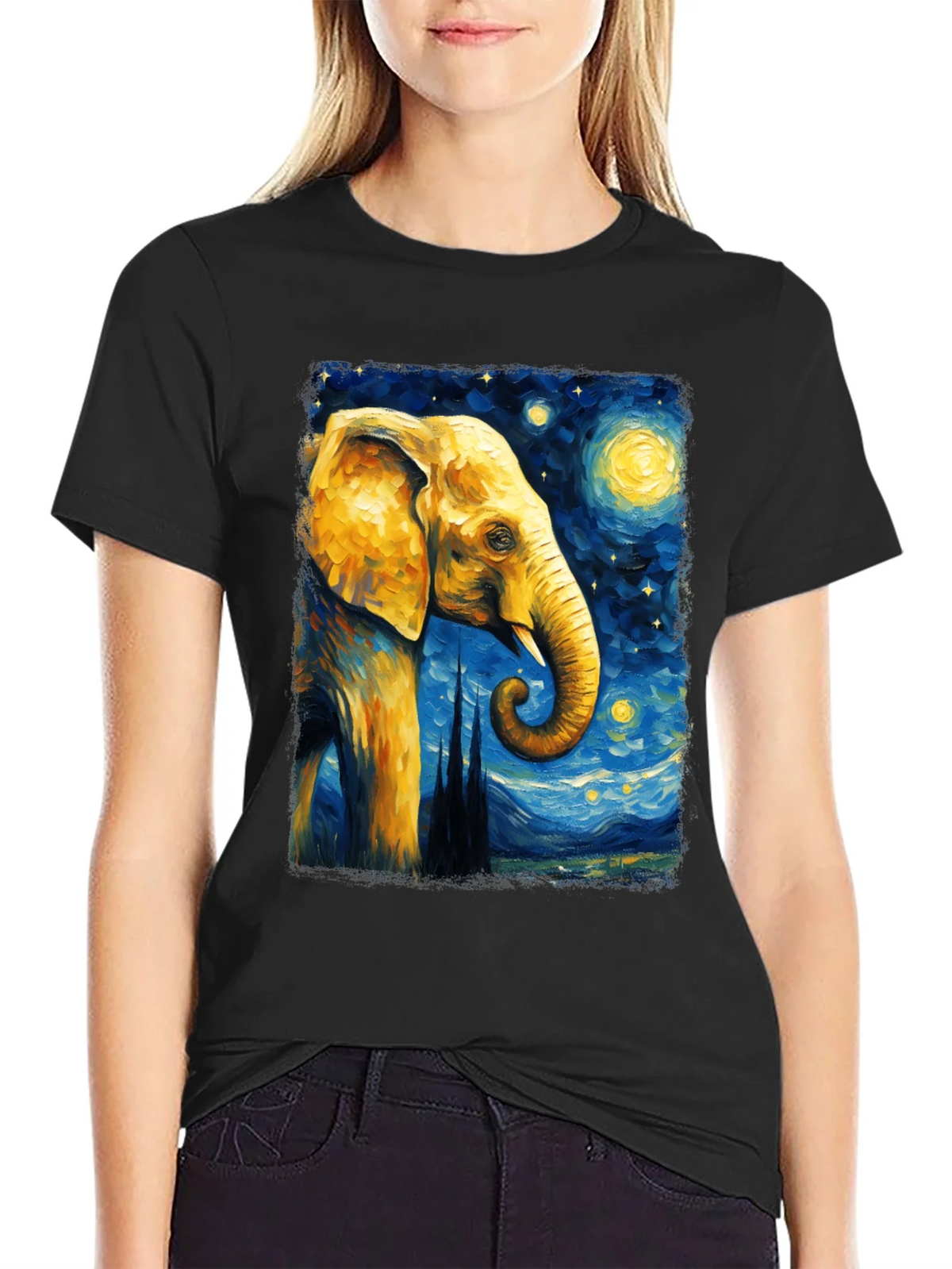 Starry Night Elephant Graphic T-Shirt - Unique Art Tee product image 2