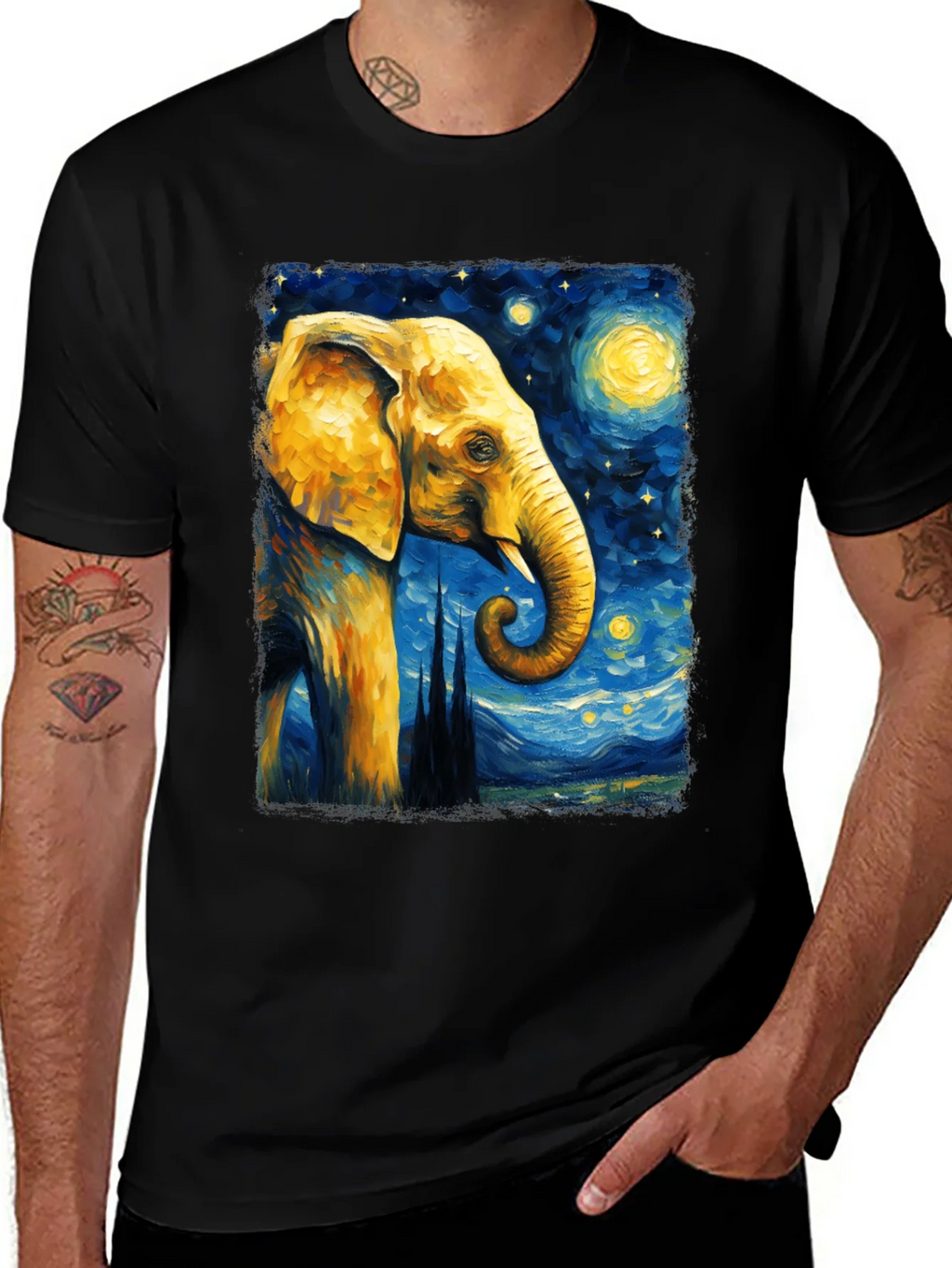 Starry Night Elephant Graphic T-Shirt - Unique Art Tee product image 1