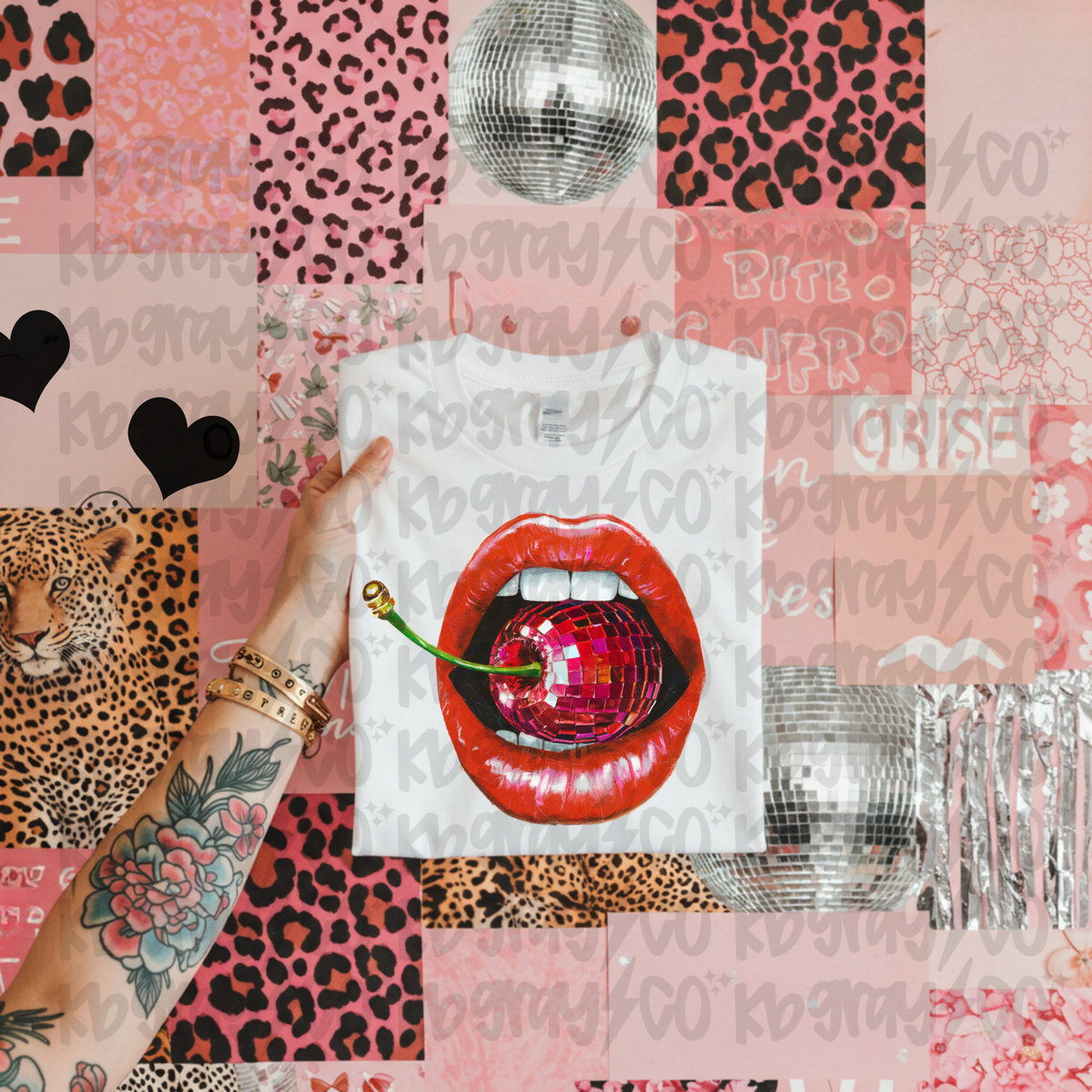 Mouth with cherry disco ball