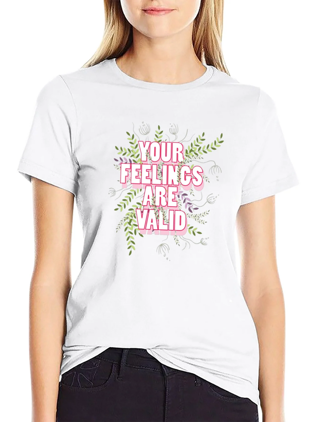 Floral Your Feelings Are Valid Black T-Shirt product image 5