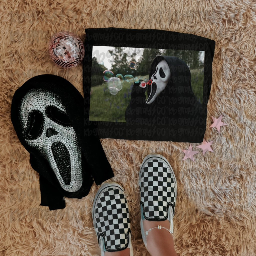 Ghostface blowing bubbles