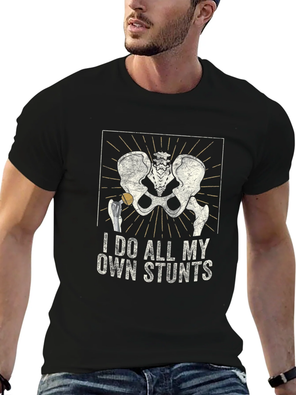 I Do All My Own Stunts Skeleton Hip T-Shirt product image 6