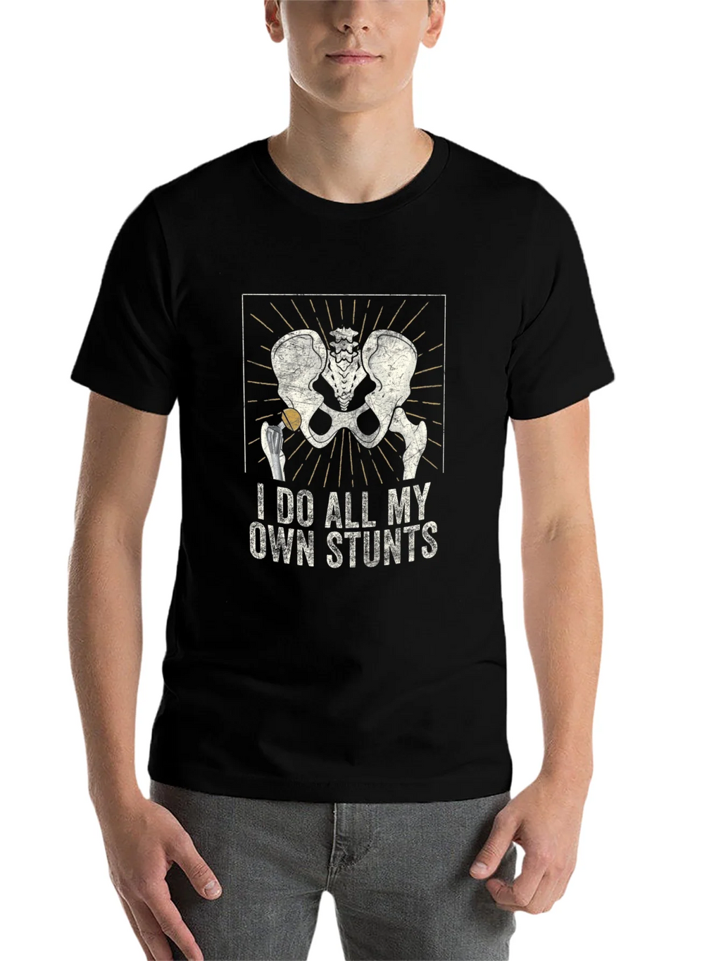 I Do All My Own Stunts Skeleton Hip T-Shirt product image 4