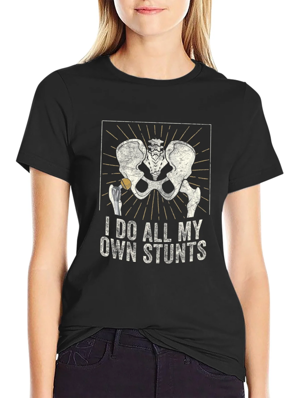 I Do All My Own Stunts Skeleton Hip T-Shirt product image 2