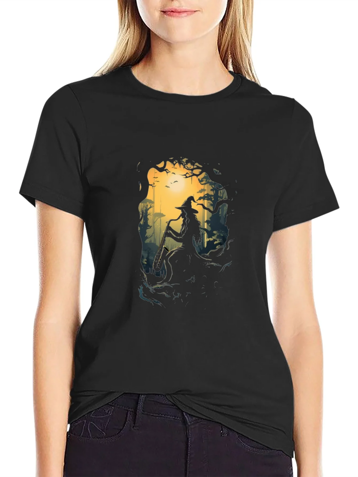 Enchanted Forest Witch Graphic Tee - Black product image 2