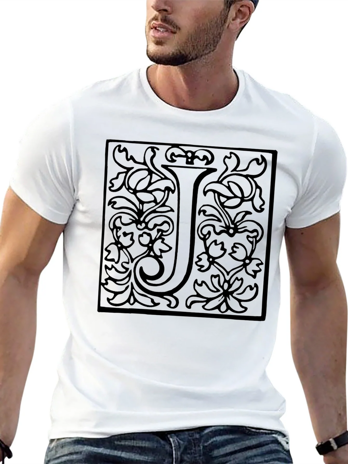 Elegant Letter J Black Graphic Tee - Unisex product image 12