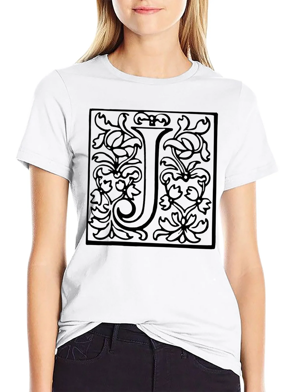Elegant Letter J Black Graphic Tee - Unisex product image 8
