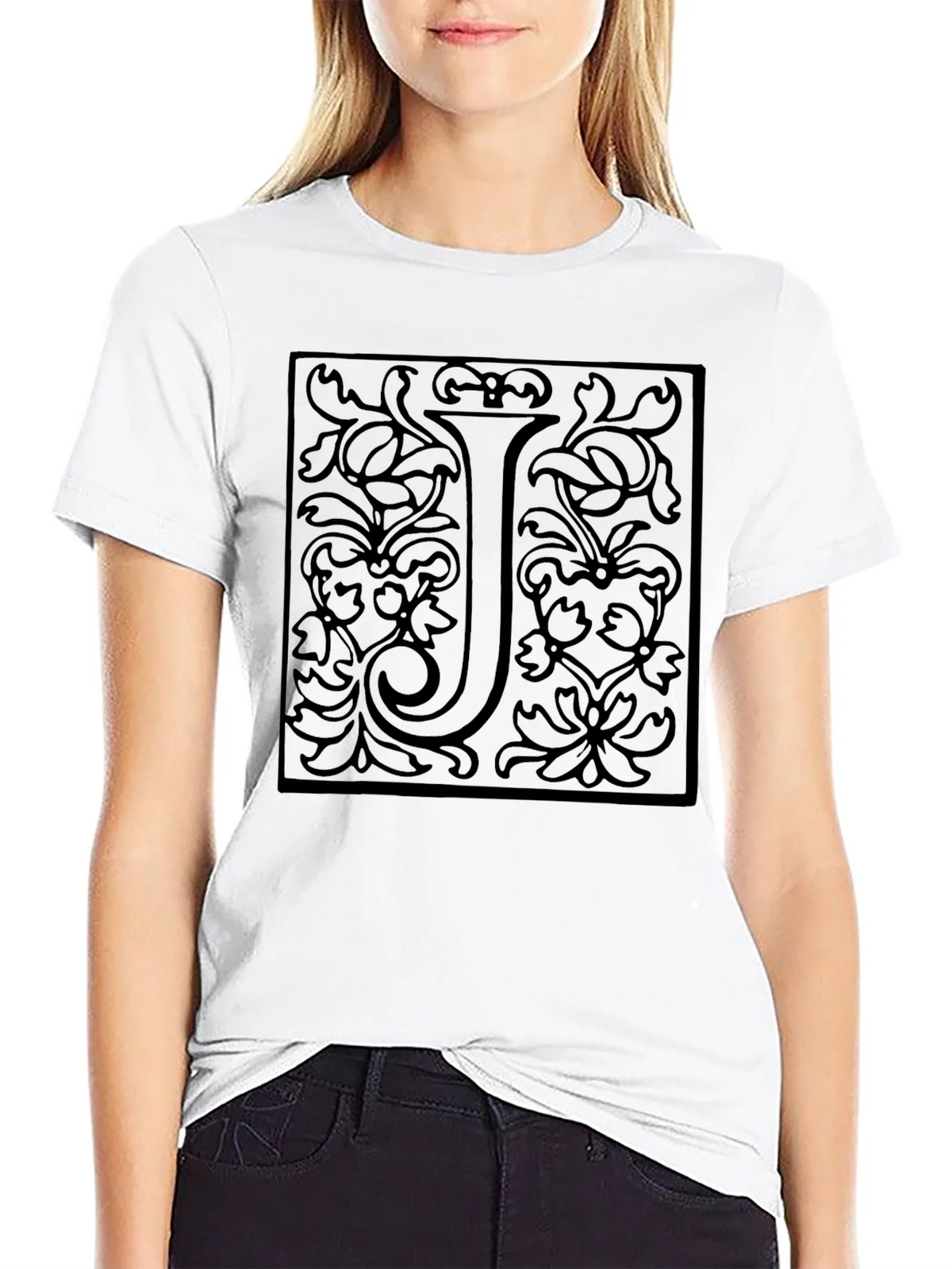 Elegant Letter J Black Graphic Tee - Unisex product image 8