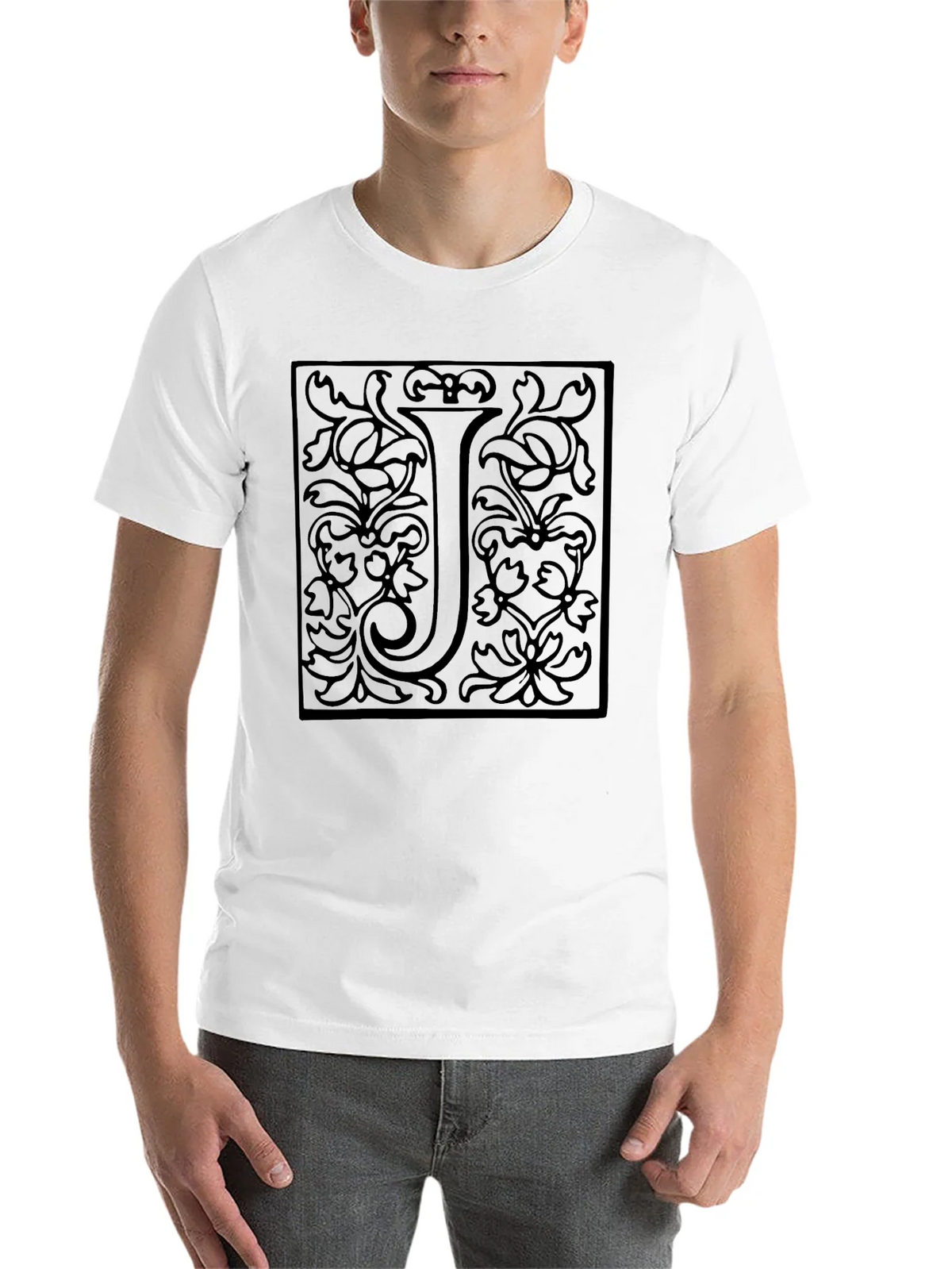 Elegant Letter J Black Graphic Tee - Unisex product image 10