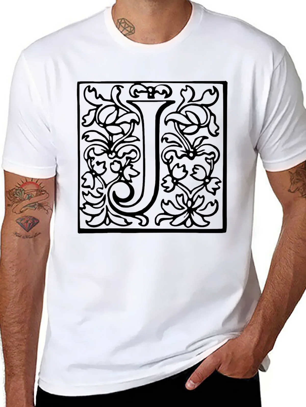 Elegant Letter J Black Graphic Tee - Unisex product image 7