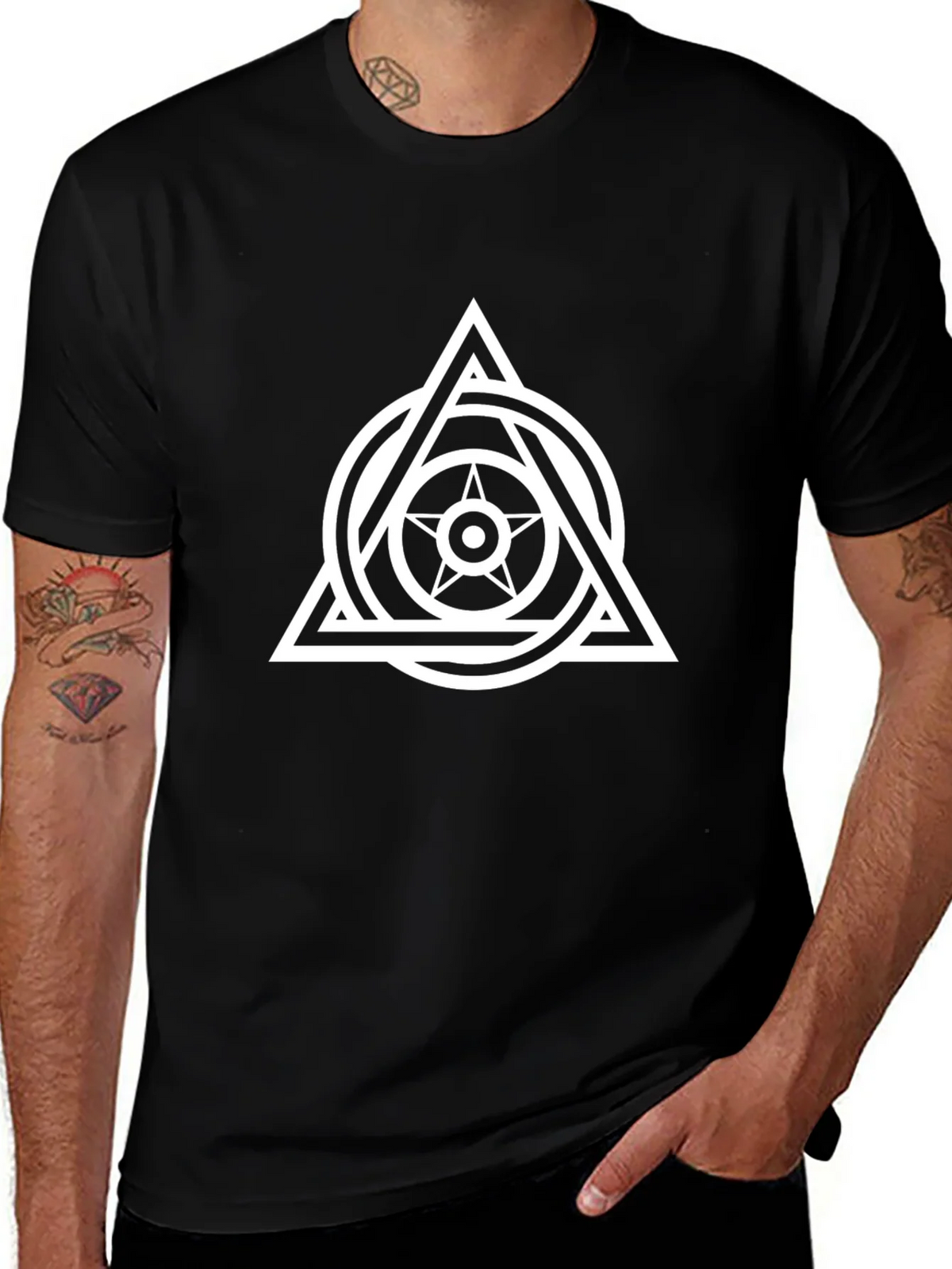 Geometric Star Triangle Graphic Tee - Black product image 1