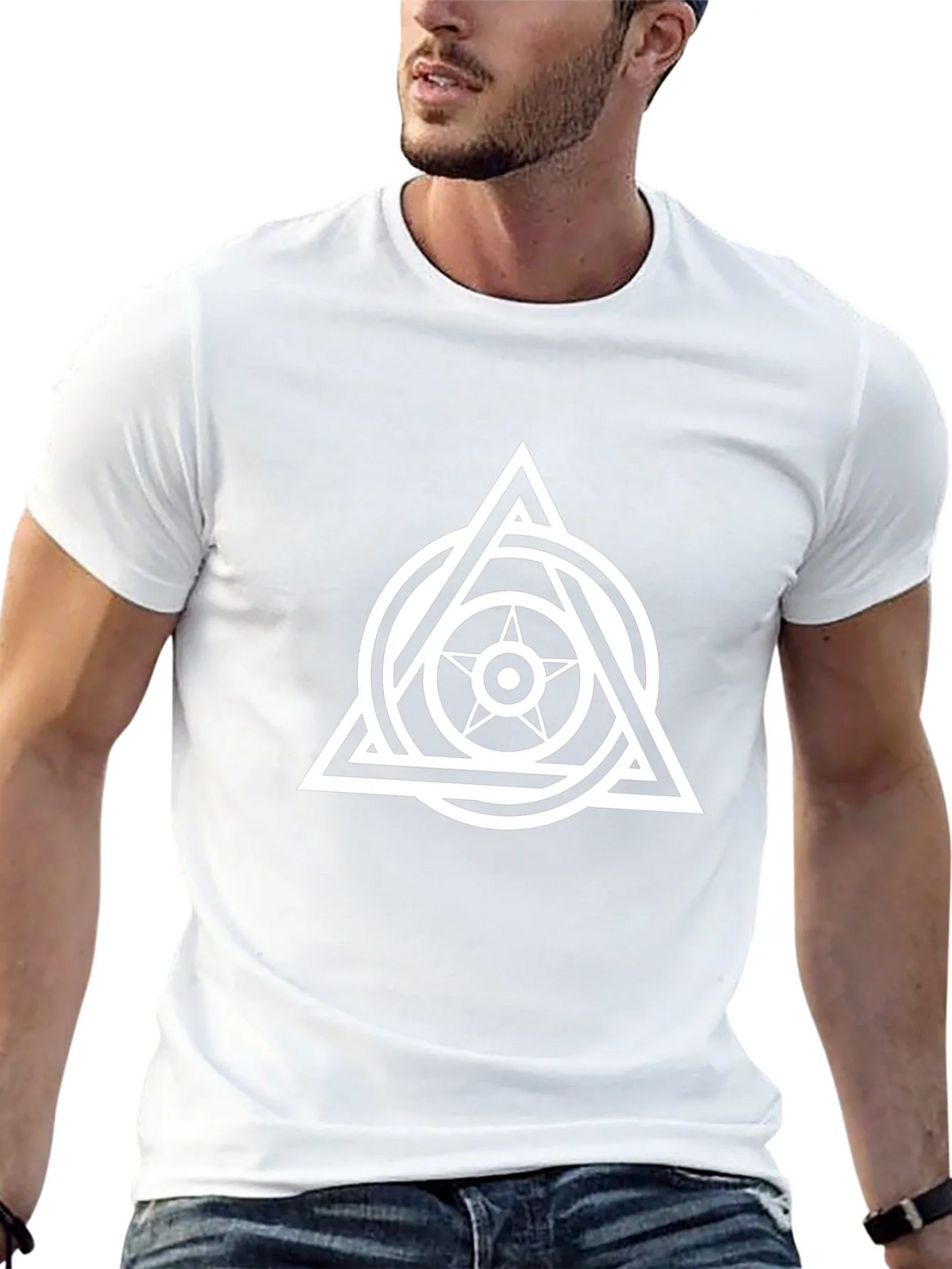 Geometric Star Triangle Graphic Tee - Black product image 12