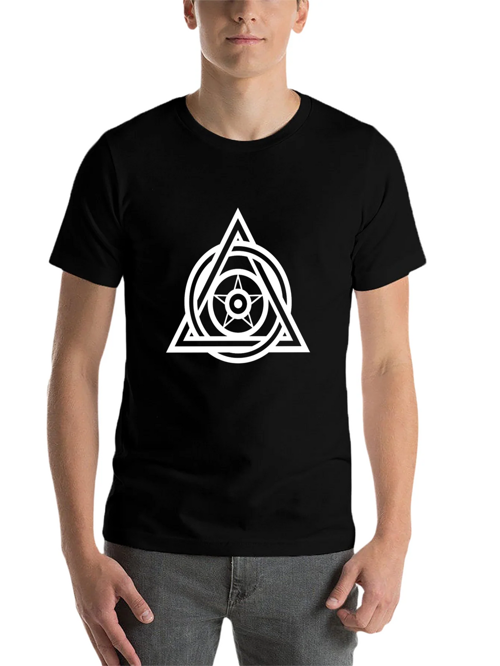 Geometric Star Triangle Graphic Tee - Black product image 4