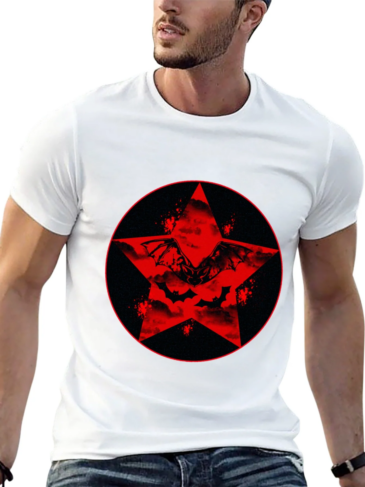 Red Star Bat Graphic Black T-Shirt product image 12