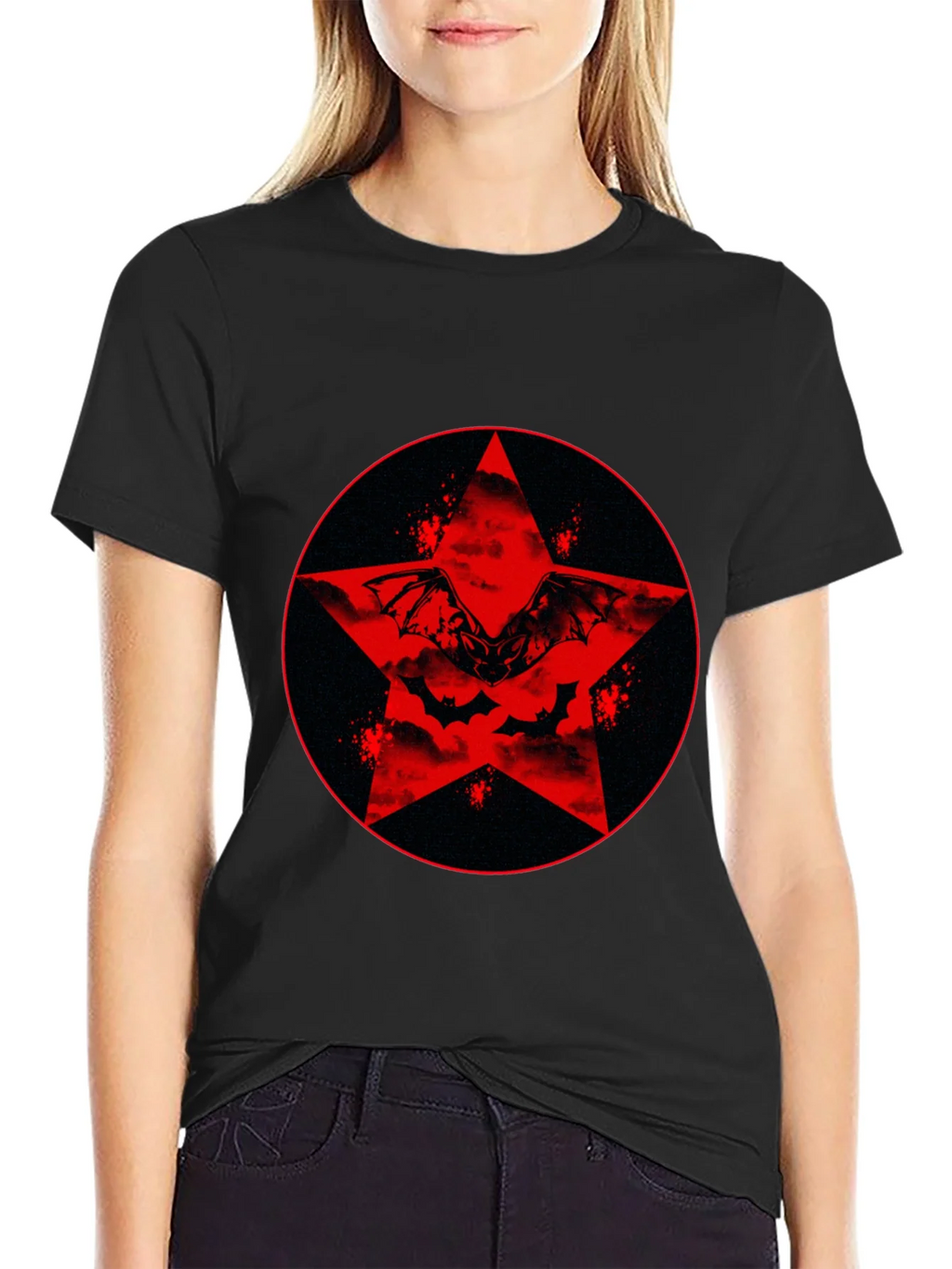 Red Star Bat Graphic Black T-Shirt product image 2