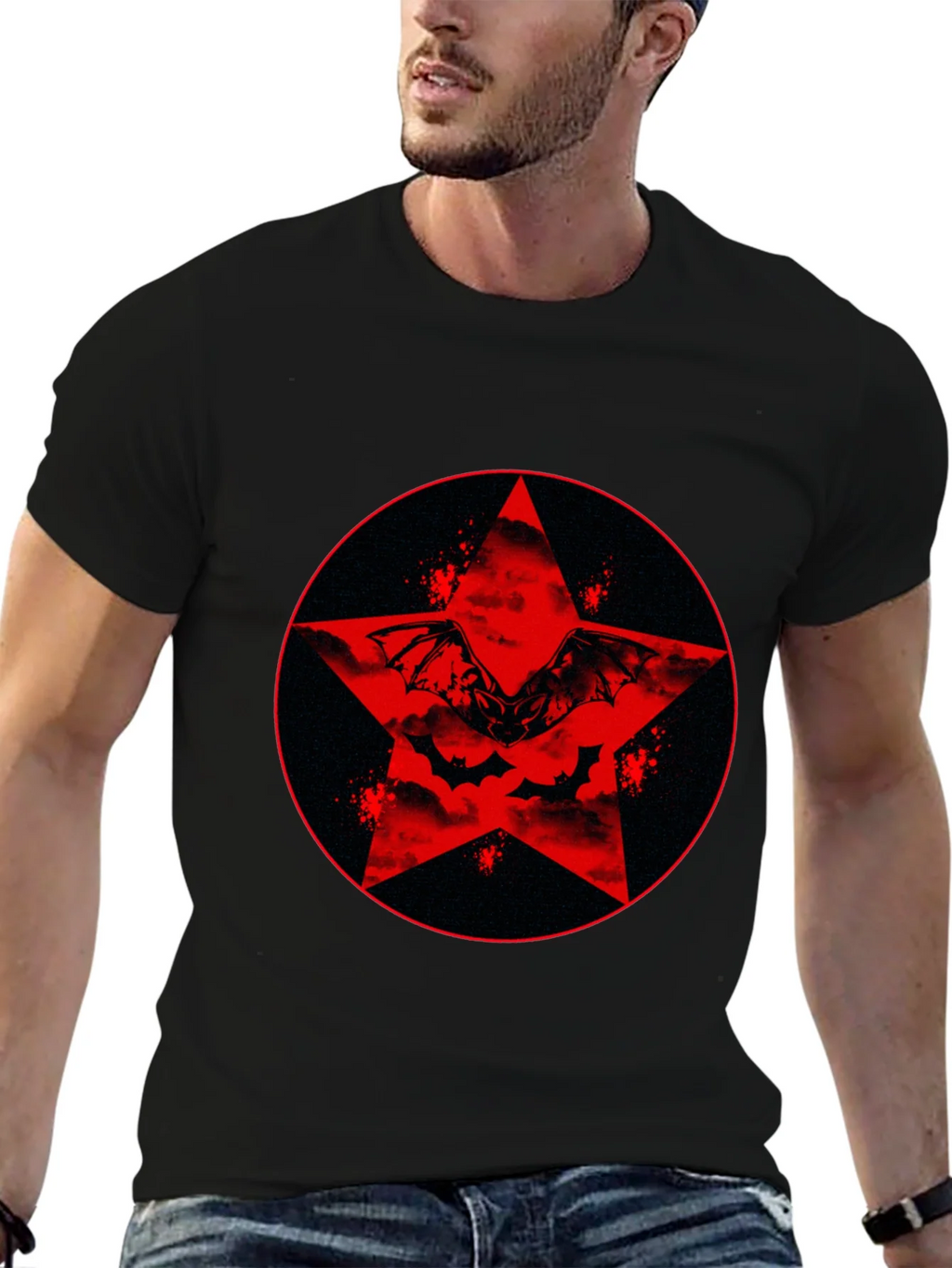 Red Star Bat Graphic Black T-Shirt product image 6