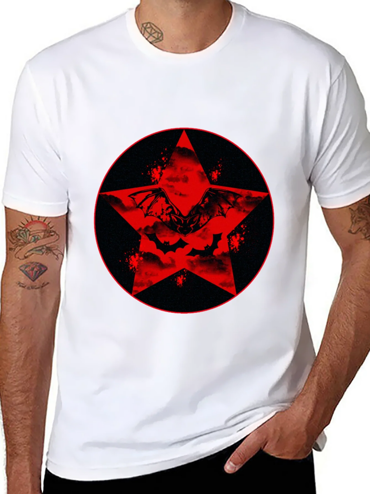 Red Star Bat Graphic Black T-Shirt product image 7