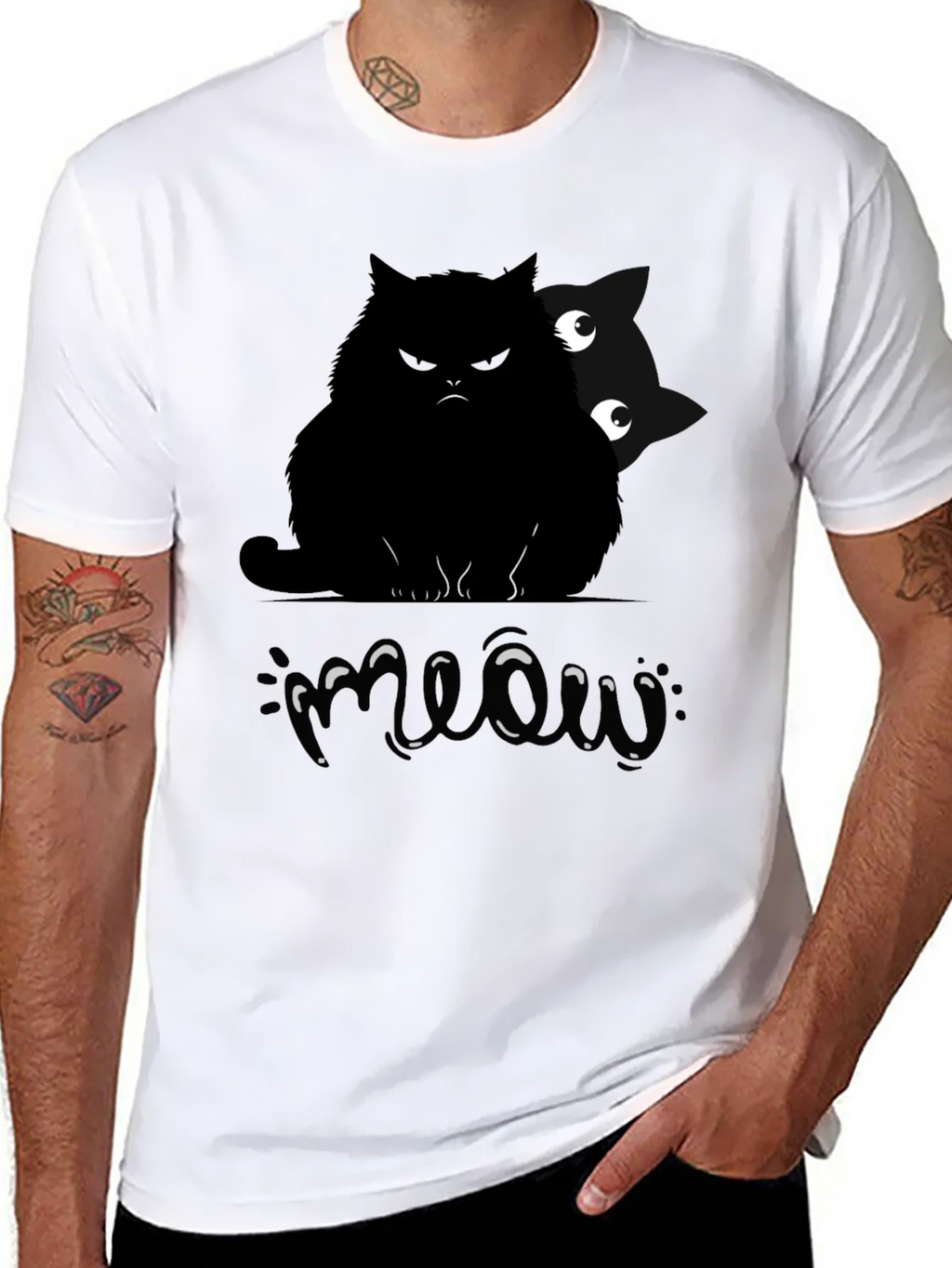 Mens Black Cat Meow Graphic T-Shirt product image 7