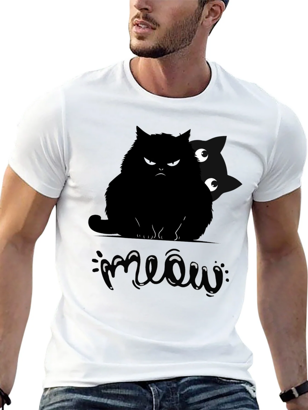 Mens Black Cat Meow Graphic T-Shirt product image 12